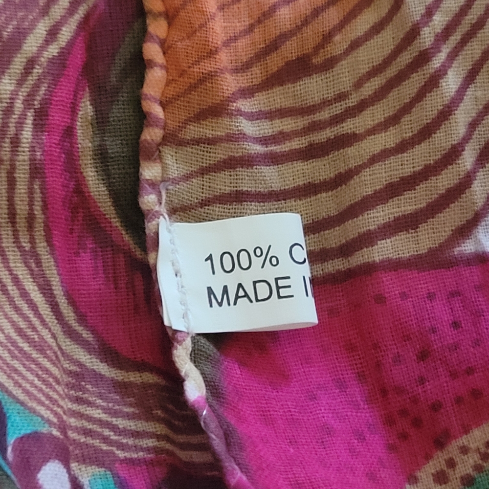 Retro Psychedelic Medallion Print Scarf Pink Orange Teal Brown Boho Festival - Picture 7 of 7